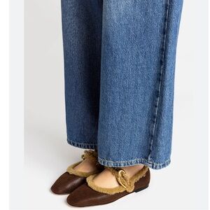 NEW Larroude Ballet Flats Verona Buckle in Cocoa Leather & Natural Shearling